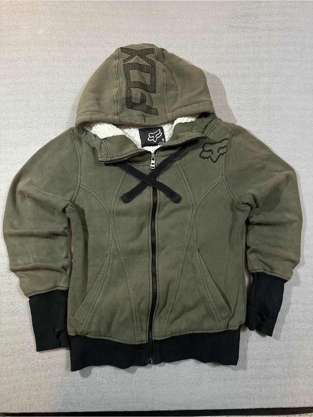 Fox Kids Olive Green Sherpa-Lined Hoodie tagged size M